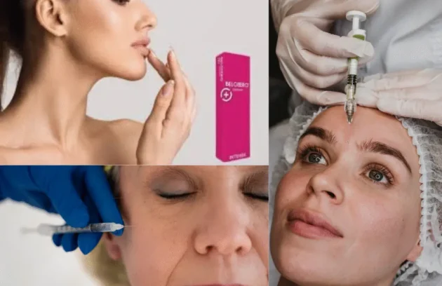 Collage de tratamientos con ácido hialurónico Belotero en labios, frente y surcos nasolabiales, opciones de relleno dérmico frente al bótox en clínica estética Dr. Perdomo
