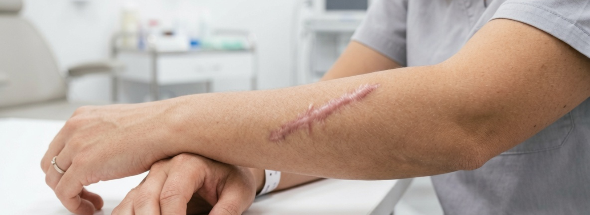 Tratamiento de cicatrices queloides e hipertróficas en brazo en clínica dermatológica